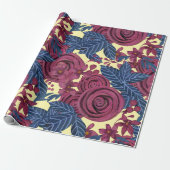Elegante Navy Bourgogne Floral Waterverf Cadeaupapier (Uitgerold)