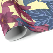 Elegante Navy Bourgogne Floral Waterverf Cadeaupapier (Rol Hoek)