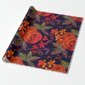 Elegante Navy Bourgogne Sinaasappel Bloemen Cadeaupapier (Uitgerold)