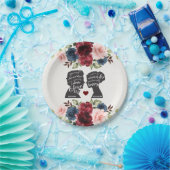 Elegante  Navy Bourgondië Floral Novel Bruiloft Papieren Bordje (Feest)