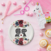 Elegante  Navy Bourgondië Floral Novel Bruiloft Papieren Bordje (Feest)