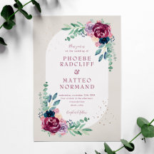 Elegante Navy Bourgondië Waterverf Bloemen Bruilof