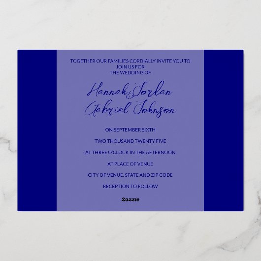 Elegante Navy bruiloft Folie uitnodiging (Achterkant)