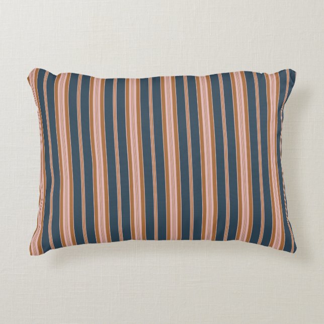 Elegante Navy Bruine Roze Ticking Streep Accent Kussen (Voorkant)