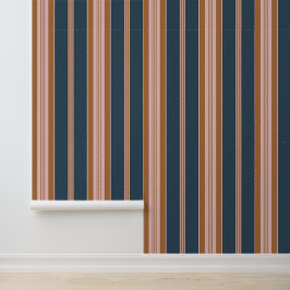 Elegante Navy Bruine Roze Ticking Streep Behang