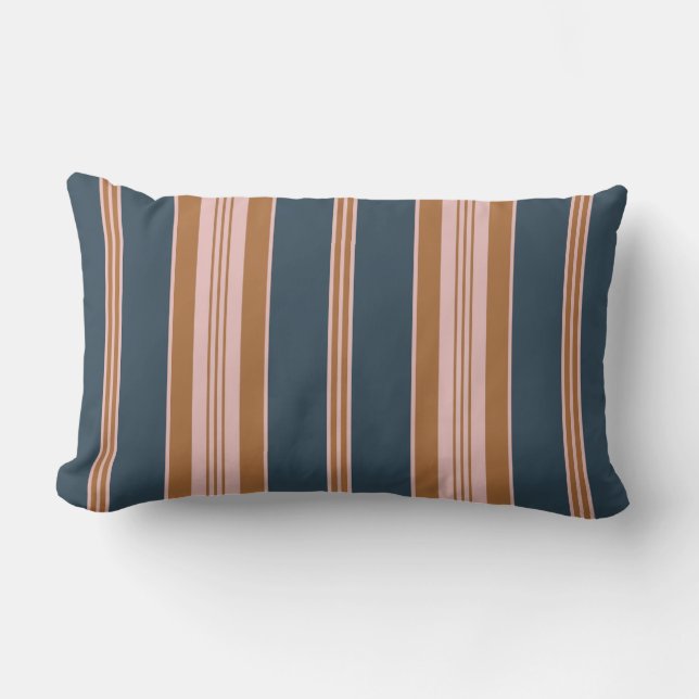 Elegante Navy Bruine Roze Ticking Streep Kussen (Voorkant)