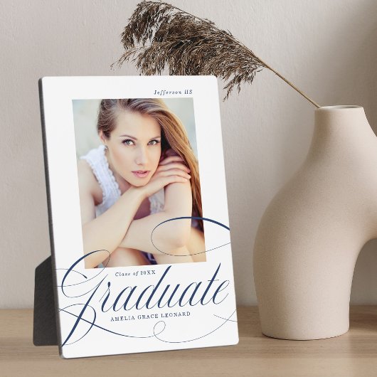 Elegante Navy Calligrafie Script Afstuderen Foto Fotoplaat