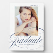 Elegante Navy Calligrafie Script Afstuderen Foto Fotoplaat (voorkant)