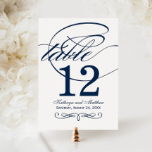 Elegante Navy Calligraphy Tafelnummerkaart