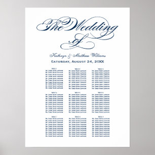 Elegante Navy Calligraphy Trouw Stoelen Grafiek Poster