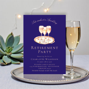 Elegante Navy Champagne Uitnodiging voor Pensioenf