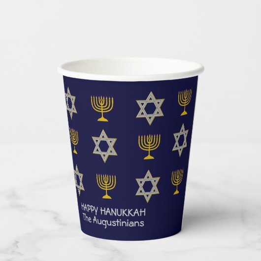 Elegante Navy Chanoeka Papieren Bekers (Achterkant)