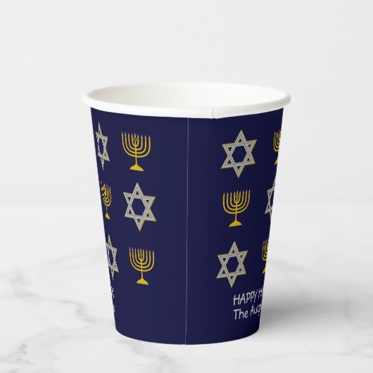 Elegante Navy Chanoeka Papieren Bekers (Rechts)