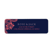 Elegante Navy & Coral bruiloft Adresetiketten Etiket (Voorkant)