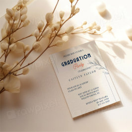 Elegante Navy & Coral Graduation Party Uitnodiging