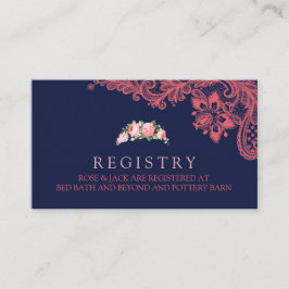 Elegante Navy & Coral Lace Wedding Registry Kaart