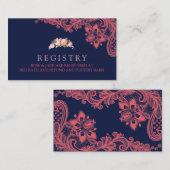 Elegante Navy & Coral Lace Wedding Registry Kaart (Voorkant / Achterkant)