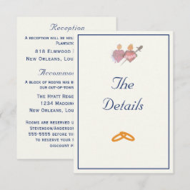Elegante Navy & Cream Twee Hartens Katholieke Trou Informatiekaartje
