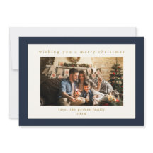Elegante Navy Custom Photo Christmas Holiday Kaart