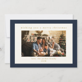 Elegante Navy Custom Photo Christmas Holiday Kaart