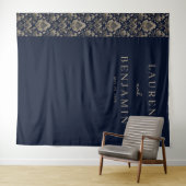 Elegante Navy Damast Wandkleed (In Situ (horizontaal))