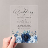 Elegante Navy & Dusty Blue Waterverf bruiloft Acryl Uitnodigingen (Insitu (Draagbaar))