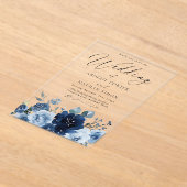Elegante Navy & Dusty Blue Waterverf bruiloft Acryl Uitnodigingen (Laagn)