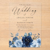 Elegante Navy & Dusty Blue Waterverf bruiloft Acryl Uitnodigingen (Voorkant)