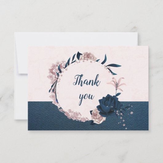 Elegante Navy & Dusty roos Bloemen Botanische kran Bedankkaart (Voorkant)