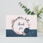 Elegante Navy & Dusty roos Bloemen Botanische kran Bedankkaart (Staand voorkant)