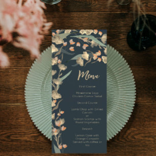 Elegante Navy en Beige Bloem Botanisch Menu