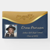 Elegante Navy en Blue Photo Afstuderen Banner (Horizontaal)