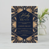 Elegante navy en echte gouden folie script baby br uitnodiging (Staand Voorkant)