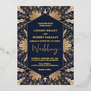 Elegante navy en echte gouden folie script letteri uitnodiging
