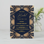 Elegante navy en echte gouden folie script lettert uitnodiging (Staand Voorkant)
