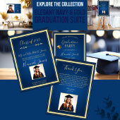 Elegante Navy en Gold Afstuderen bedankkaart Kaart