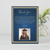 Elegante Navy en Gold Afstuderen bedankkaart Kaart (Staand voorkant)