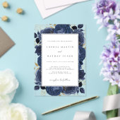 Elegante Navy en Gold Roos Clear Wedding Acryl Uitnodigingen (Insitu (Huwelijk))