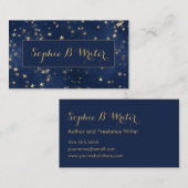 Elegante Navy en Gold Starry Schrijvers Visitekaartje (Voorkant / Achterkant)