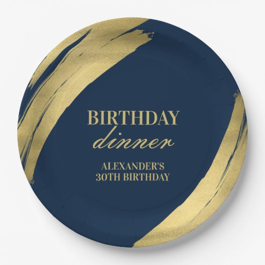 Elegante Navy en Gold Verjaardag Dinner Paper Bord (Voorkant)
