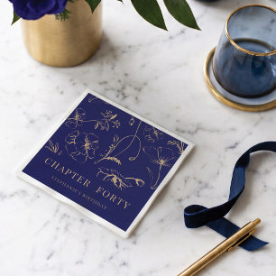 Elegante Navy en Goud Bloemrijke 40e Verjaardag Servet