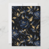 Elegante Navy en Goud Roos Bloemenpatroon Bruiloft Kaart (Achterkant)