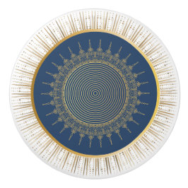 Elegante Navy en Goud Zonneburst Keramische Knop