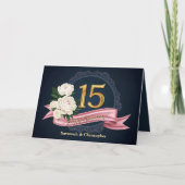 Elegante Navy en gouden 15e bruiloft Jubileum Kaart (Voorkant)