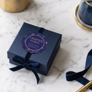 Elegante Navy en Gouden Bloem 40e Verjaardag Ronde Sticker