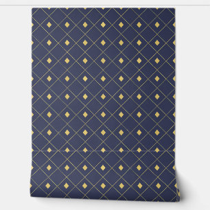 Elegante Navy en Gouden Geometrische Diamant Behang