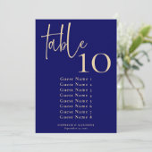 Elegante Navy en Gouden Tafelnummer & Zittingkaart (Staand voorkant)