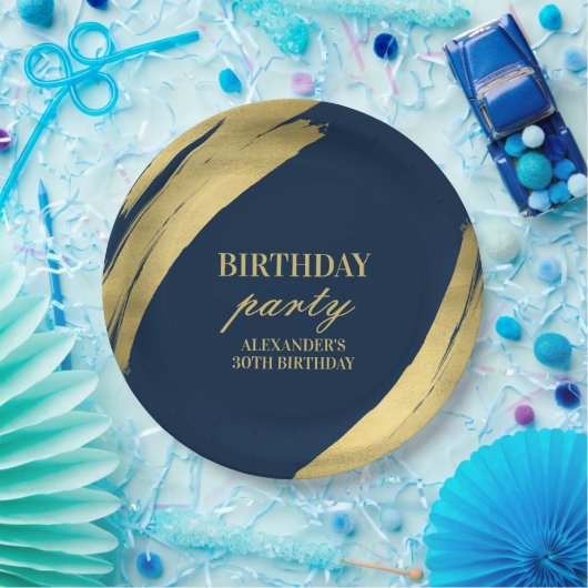 Elegante Navy en Gouden Verjaardag Party Papier Bo Papieren Bordje (Feest)