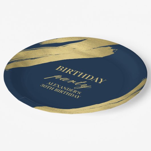 Elegante Navy en Gouden Verjaardag Party Papier Bo Papieren Bordje (Gekanteld)
