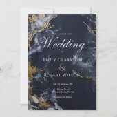 Elegante Navy en Gouden Waterverf Trendy Bruiloft Kaart (Voorkant)